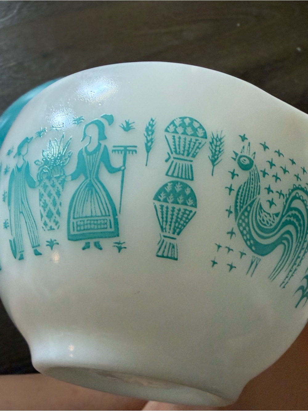 PYREX Amish Butterprint Mixing Bowls 441 White & 444 Turquoise set of 3 - Picture 5 of 9